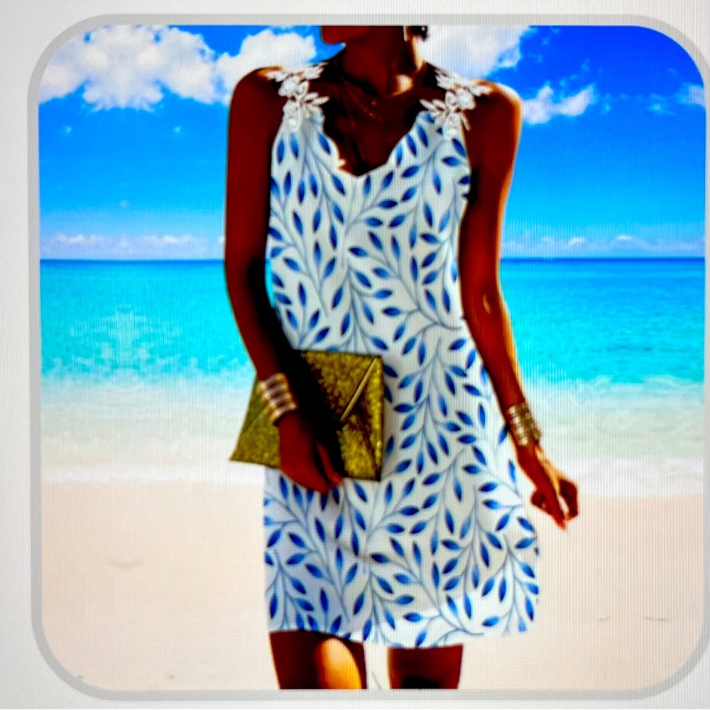 New -Sleeveles white and blue mini dress.